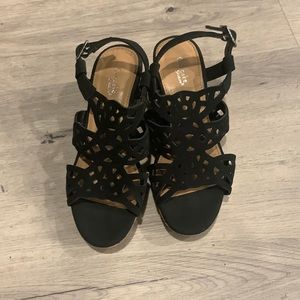 Black and beige heels